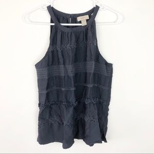 Loft Lace Detailed Navy Tank Top Blouse